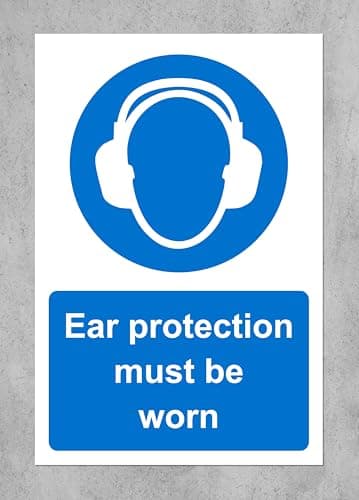 Image of Ear protection must be worn safety sign - 1.2mm Rigid plastic 200mm x 150mm