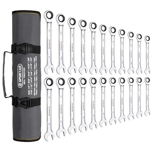 Image of Spurtar 22 Pieces Ratchet Spanner Set Ratchet Wrenches Set 6-18mm & 1/4''-3/4'' Ratcheting Wrench Set 72 Teeth CR-V Steel Mirror Finish Combination Wrench Sets with Portable Carrying Bag