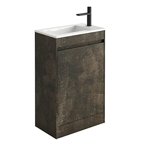 Image of The Bath People Ochil Floor Standing Cloakroom Vanity Unit Includes Ceramic Resin Basin Soft Close Door Right Hand Hinge 545mm – Brown Shimmer