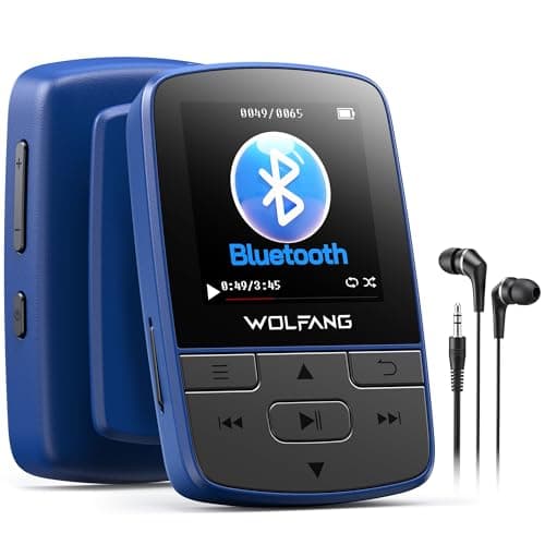 Image of WOLFANG MP3 Player with Bluetooth 5.2, Sports Clip, Mini Size, 28g Lightweight, HiFi Lossless Sound, FM Radio, Voice Recorder, Wired Earphones Included (Blue)