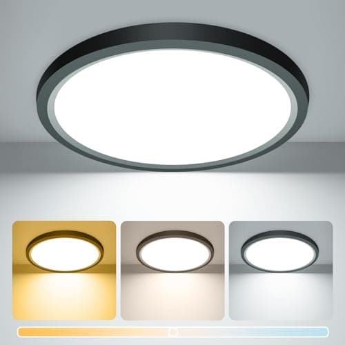 Image of zemty 15W 1800LM LED Ceiling Light, Bathroom Lights Ceiling 3000K/4000K/6500K, IP44 Waterproof, 18cm Ultra Thin Round Black Flush Ceiling Light for Bedroom,Kitchen, Living Room,Toilet,Utility Room