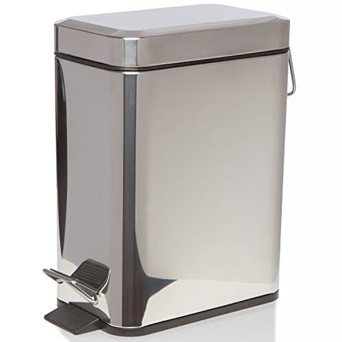 Image of HOMION Pedal Bin Bathroom 5L Slim Rectangular Removable Bucket Waste Dust Bin Slimline Removable Bucket Trash Recycling Bin For Toilet Kitchen Caravan Camping Campervan Steel (Silver)
