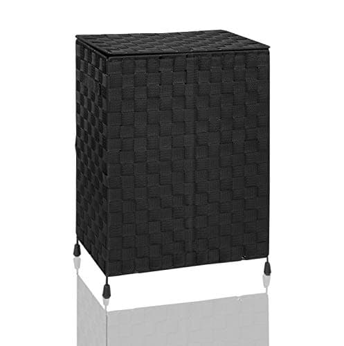 Image of Arpan Large Nylon Folding Laundry Hamper Basket With Lid & Handle - Black