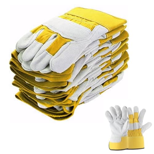 Image of SupremeTTF 10 PAIRS Red/Yellow Rigger Work Gloves Canadian Leather Heavy Duty Safety Gauntlets Size XL / 10 (Yellow)