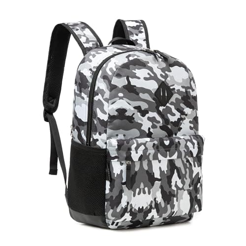 Image of TRAILKICKER Backpack for School, Basic Bookbag 16L for Teens Middle School College, Durable Lightweight School Backpack, 15 inch Laptop Compartment, Camo Black, 17.7” H x 11.8” W x 4.7” D