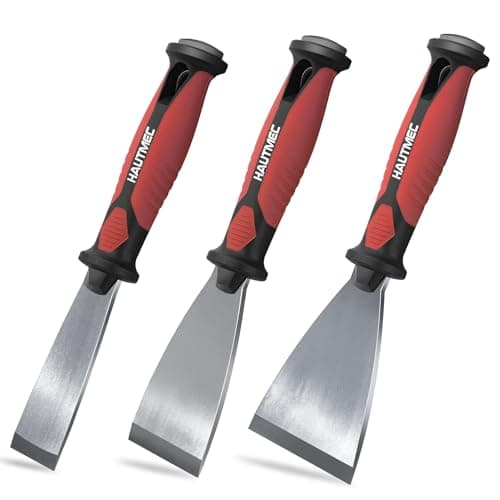 Image of HAUTMEC Paint Scraper Set 3 Pcs, 1.25",2",3" Wallpaper Scraper Heavy Duty Stainless Steel Blade Putty Knife, Hammer End and Full Tang Design for Removing Wallpaper,Plaster, Cement HT0062