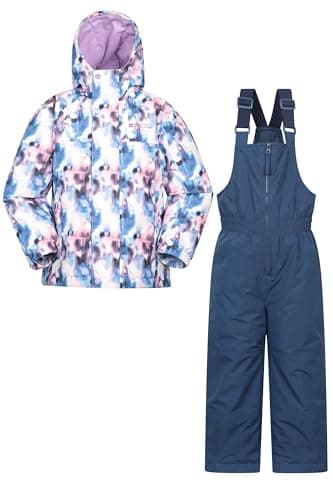 Image of Mountain Warehouse Polar Zone Kids Jacket & Salopette Snow Set - Fleeced Lined Ski Set with Pockets, Boys & Girls - Winter Skiing, Sports & Outdoors Purple Kids Size 11-12 Years