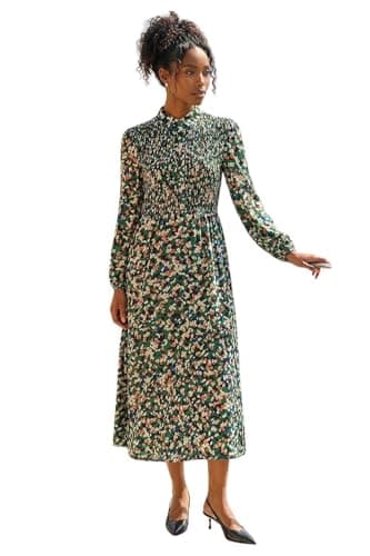 Image of Roman Originals Shirt Dress for Women UK- Ladies Long Sleeve Belted Collared Midi Maxi Winter Autumn Smart Casual Button Through Evening Office A Line Swing Skater - Speckled Green - Size 16