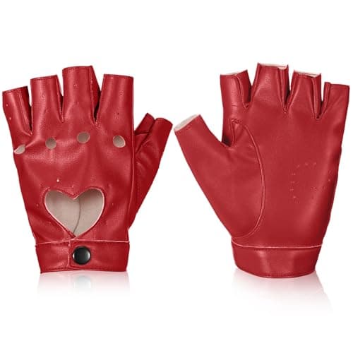 Image of Sintege Punk Half Gloves Women Punk Belt Finger PU Leather Half Finger Performance Hollow Out Fingerless Gloves(Red)