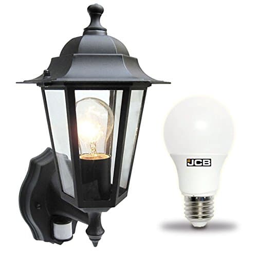 Image of Dependable Trading LTD Traditional 6 Sided Garden/Porch Outdoor Coach Wall Lantern IP44 (Black 6 Sided + Motion Sensor + LED)