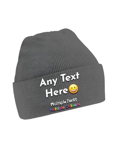 Image of Custom Grey Beanie Hat – Personalised Beanie Hats for adult Custom Hat with Logo, Customised Gifts Christmas Birthday
