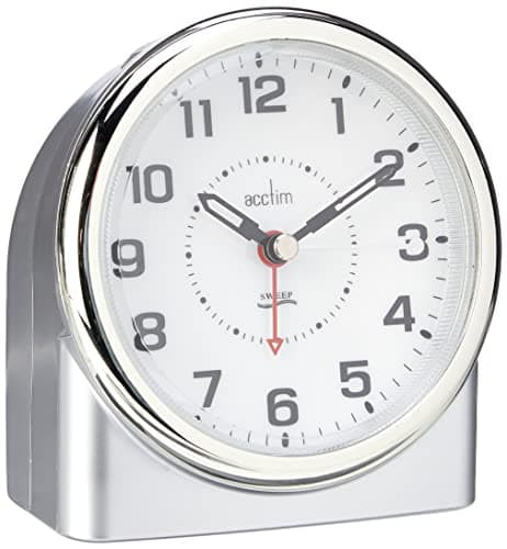 Image of Acctim Central analogue alarm clock silver with non ticking sweep movement, Smartlite® automatic night light, Superbrite® backlight, crescendo alarm and snooze, battery powered bedside clock
