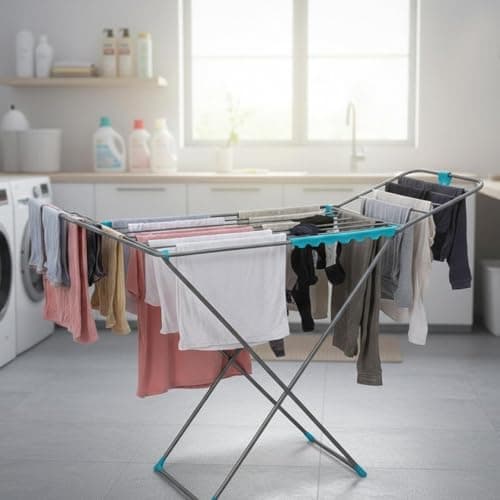 Image of Casabella Foldable Clothes Airer, Heavy-Duty 18M Drying Rack with Wings, Large Iron Laundry Rack for Indoor & Outdoor Use, Space Saving Clothes Horse