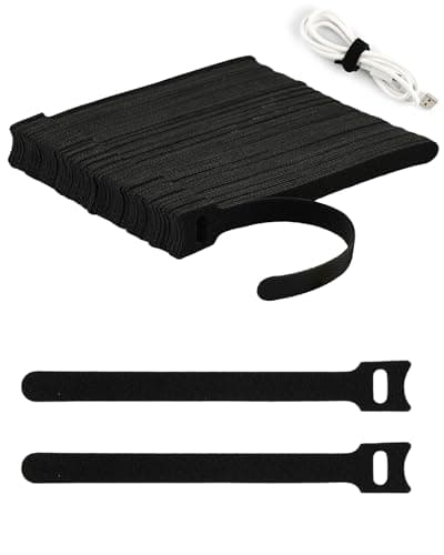 Image of Acual 100 Pcs Reusable Cable Ties Black, Adjustable Reusable Cable Straps WithHook and Loop Ties for PC, TV, Desktop Cable Management, Organising HDMI, USB, Electronics, Headphones