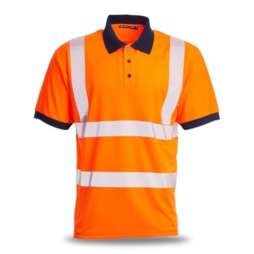 Image of Blackrock Eco Hi-Vis Polo Shirt Rail Orange, Fully Recycled Polyester, SPF Protection, 150gsm, Reflective Tape, Recyclable, Work Orange Polo, High Viz Workwear, for Men Women Unisex, Size Large