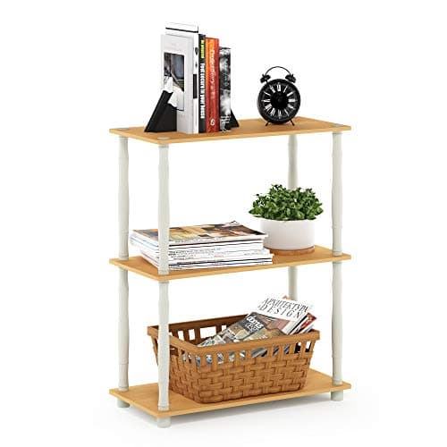 Image of Furinno TURN-N-TUBE Storage Shelves, 3-Tier Book Shelf, Corner Shelf, Toolless Open Shelves, for Organization and Storage, Living Room, Garage, Home Office, Beech