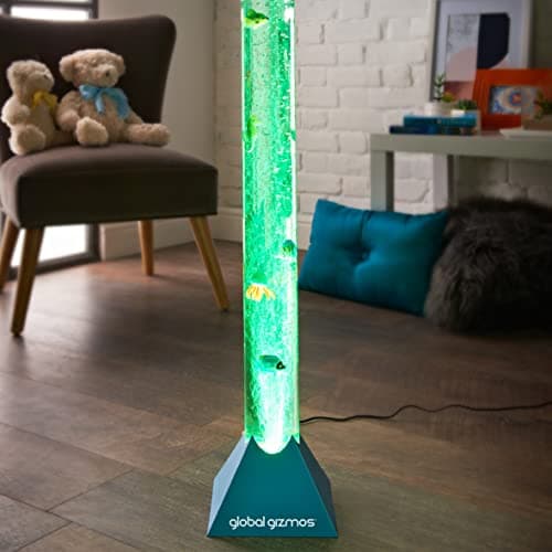 Image of Global Gizmos 45169 Fish Bubble Lamp/Sea Creature, Jellyfish & Seahorse Design / 90cm Tall / 7 Separate Changing Colours Create Unique Sensory Experience/Metallic Blue Colour