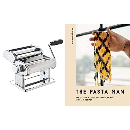 Image of World of Flavours Pasta Maker, Manual Pasta Machine with 9 Adjustable Thickness, Italian Deluxe Double Cutter, Stainless Steel & The Pasta Man: The Art of Making Spectacular Pasta – with 40 Recipes