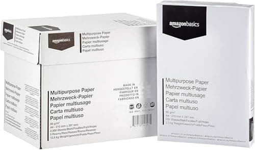 Image of Amazon Basics Multi-Purpose Copy Printer Paper, A4 80 GSM, 2500 Count (Pack of 5), White
