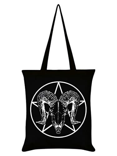 Image of Grindstore Ram Skull Pentagram Tote Bag Black 38x42cm