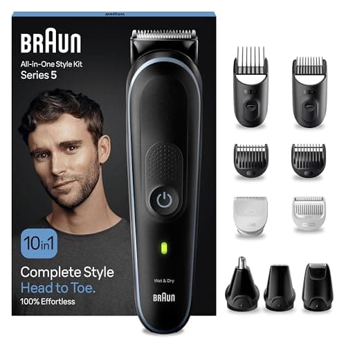 Image of Braun 10-in-1 All-in-One Style Kit Series 5, Male Grooming Kit with Beard Trimmer, Hair Clippers, Nose Hair Trimmer for Men, Precision Trimmer, Gifts for Men, UK 2 Pin Plug, MGK5445, Black