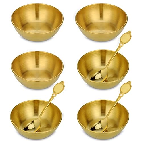 Image of Dipping Bowls Set of 6, Stainless Steel Golden Dip Bowls, Serving Dishes Set, Tapas Bowls, Small Bowls for Dips Ingredients Appetizer Sauce Nibbles, Polished Snack Bowls with 3 Spoon, Dishwasher Safe