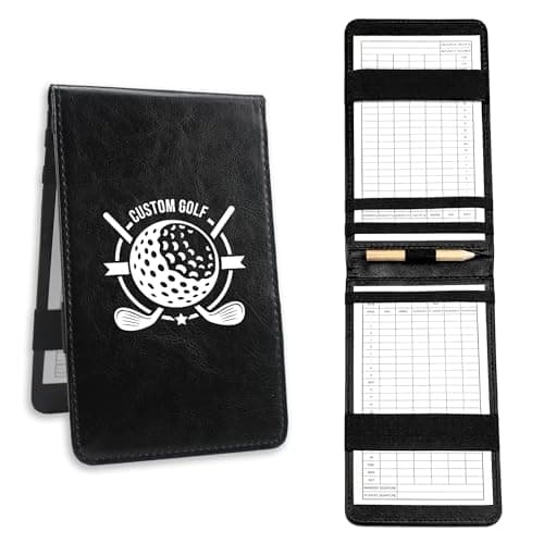 Image of ZENTEE Personalised Golf Scorecard Holder with Pencil – Custom Leather Golf Score Card Holder, Refillable Scorecard Wallet, Golf Accessories Gift for Men, Dad, Golfers (Black)