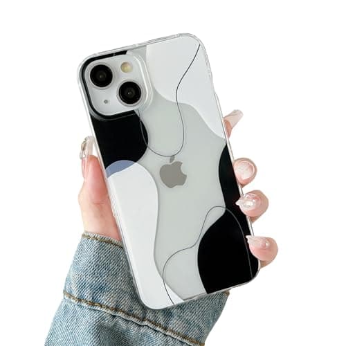 Image of DEFBSC Compatible with iPhone 14/13 Case, Transparent Color Mix Aesthetic Design Soft TPU Bumper Slim Thin Shock-Absorbing Protective Phone Cover - Black