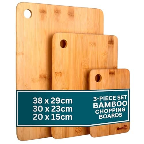 Image of Premium Extra-Thick Wooden Chopping Boards - 3 Piece Bamboo Cutting Board Set for Carving Meat, Cheese, Bread, Vegetables - Bamboo Chopping Boards for Kitchens - by Homiu