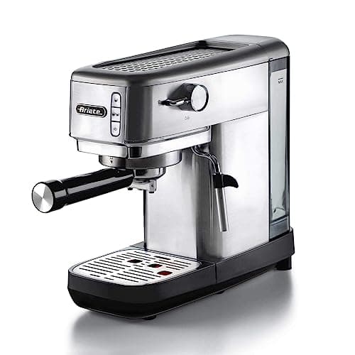 Image of Ariete 1380 Metal Slim Barista Espresso Coffee Maker Machine & Milk Frother for Powder or Pods, 15 Bar Pressure & Cup Warmer,1.1 liters, Stainless Steel
