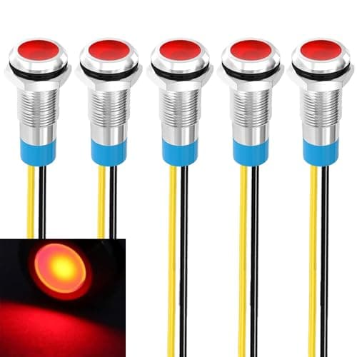 Image of Gebildet 5pcs 8mm 230V AC LED Metal Indicator Light Waterproof Signal Lamp (Red)