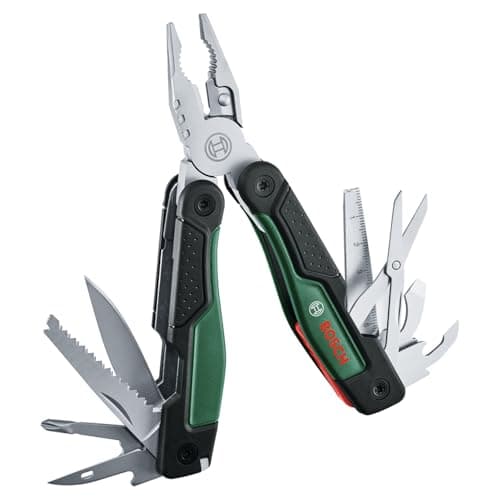 Image of Bosch 16-in-1 Multi-Tool (Multipurpose Tool for DIY, Outdoor and Camping; Stainless Steel; Locking Function; Softgrip; 16 Functions: Pliers; Cutter; Screwdriver; Knife; Saw, etc.)