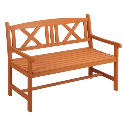 Image of Panana 2 Seater Wooden Garden Bench Outdoor Solid Wood Bench 121cm Patio Chair Furniture Armrests Backrest for Decking Porch Backyard