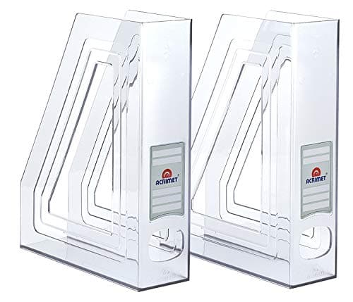 Image of Acrimet Magazine File Holder – Vertical Rack for Documents, Folders and Mail, Durable Plastic Desk Organizer for Office & Home, Clear Crystal (2 Pack)