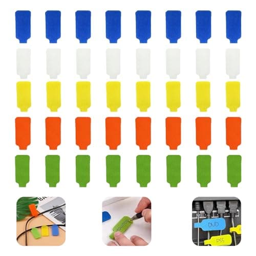 Image of 40 Pcs Nylon Cable Labels, 5 Colors Self Adhesive Cable Markers Tags, Waterproof Write-On Wire Label Stickers for Home Office Network Cable Management