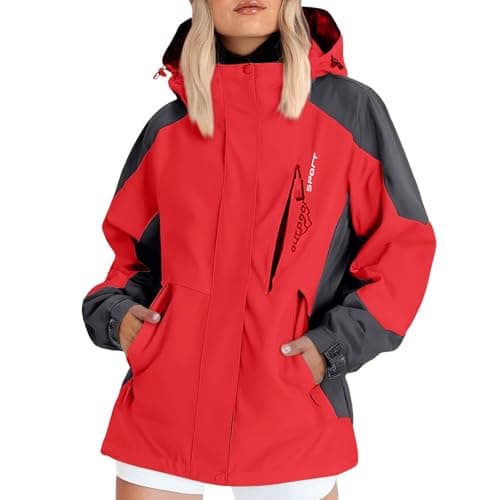 Image of Softshell Jacket Womens, Womens Waterproof Jacket with Removable Hood, Lightweight Windproof Breathable Rain Coat for Hiking, Walking & Outdoor Activities
