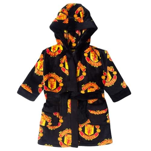 Image of Manchester United FC Official Baby Hooded Fleece Dressing Gown Black 0-6 Months