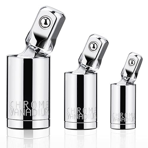 Image of Tiosamd 3PCS Universal Joint Socket Set, 1/4” 3/8” 1/2” Drive Swivel Socket Adapter Set, Premium Chrome Vanadium Steel Universal Joint Socket Adapter Suitable for Narrow Spaces