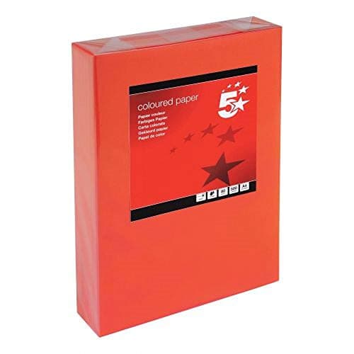 Image of 5 Star Coloured Copier Paper Multifunctional Ream-Wrapped 80gsm A4 Deep Red [500 Sheets]