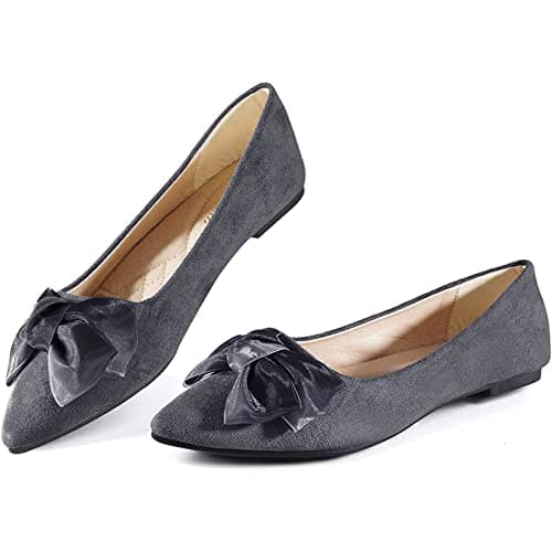Image of MACHSWON Women’s Classic Ballet Flats Comfortable Suede Pointed Toe Slip On Casual Ballet Flats Comfortable Ballerina Dress Walking Shoes Grey Flats(Grey, Size 5.5)