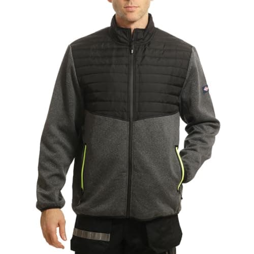 Image of Lee Cooper Workwear LCJKT460 Mens Padded Fleece Full Zip Work Jacket, Black/Grey Marl, XL