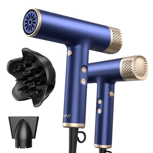 Image of YAPOY Professional Hair Dryer with Diffuser Fast Drying 200 Million Ionic Blow Dryer with 110, 000 RPM High-Speed No Heat Damage Intelligent Thermo-Control Low Noise - Blue