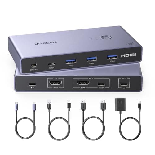Image of UGREEN KVM Switch [ USB C & HDMI Input ] Support 4K@60Hz, 4 Port USB KVM Switches for 2 Computers Share 1 Monitor and Keyboard/Mouse/Hard Drives/Printer, KVM Switcher for MacBook, Mac Mini, PC