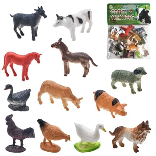 Image of PLUSHCEWT 12 Pcs Farm Animals Toys Set, Plastic Mini Animal Figures for Kids Toddlers, Realistic Animals for imaginative Play, Mini Toy Set with Horse, Cow, Sheep for Childs Boys Girls