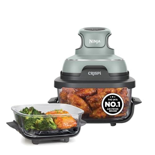 Image of Ninja CRISPi Portable Air Fryer, 3.8L, 4-in-1: Air Fry, Roast, Keep Warm, Recrisp, Space Saving Compact Design, 2x Removable Glass Containers & Lids, 1700W, Sage FN101UKSG
