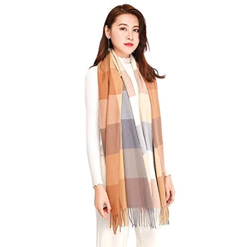 Image of Longwu Women Soft Cashmere Wool Scarf Large Pashminas Shawl and Wrap Warm Stole Blanket-Camel(Size: One Size)