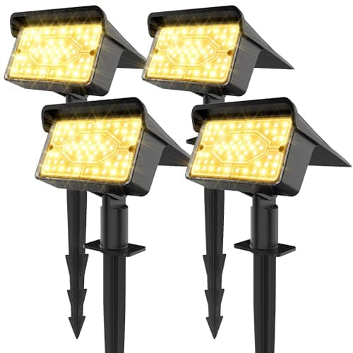 Image of Ollny Solar Spot Lights Outdoor Garden, 4 Pack Stake Lights Solar Powered, IP65 Waterproof Solar Uplighters Spotlights, Warm White 3000k Dimmable 120° Adjustable Wall Lights for Driveway Walkway