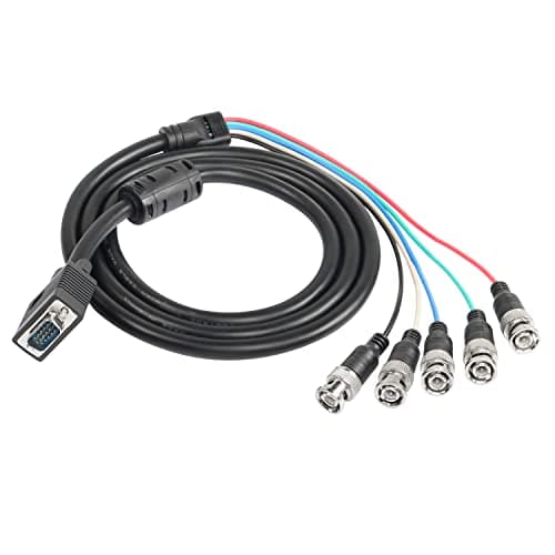 Image of MEIRIYFA VGA to BNC Video Cable, HD15 VGA to 5 BNC RGB Male Coaxial High Resolution for HDTV Monitor Cable (Black) - 1.5M