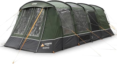 Image of Vango Sherwood 400XL Family Tent with Front Awning – 4 Person Poled Camping Tent, 5000mm Waterproof, Midnight Bedrooms, Large Living Area, Groundsheet Protector Included