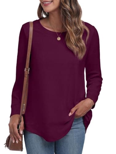 Image of GRECERELLE Sweatshirts for Women UK Crew Neck Long Sleeve Tops Women Casual Tunic Tops Shirts (Wine Red, L)